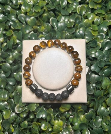 Acenttum: Pulsera para caballeros en tiger eye y piedras volcánicas BR-16
