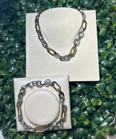 Acenttum: Set de cadena y pulsera para caballeros en tono plata y dorado ST-136