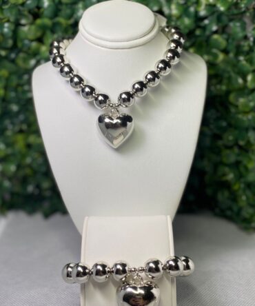 Aesthetic: Set plateado de collar y pulsera con dije de corazón Z14
