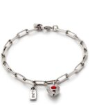 UNO DE 50 PULSERA PLATA ESLABONES CORAZON ROJO (M)