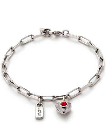 UNO DE 50 PULSERA PLATA ESLABONES CORAZON ROJO (L)