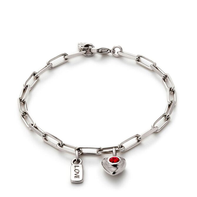 UNO DE 50 PULSERA PLATA ESLABONES CORAZON ROJO (L)