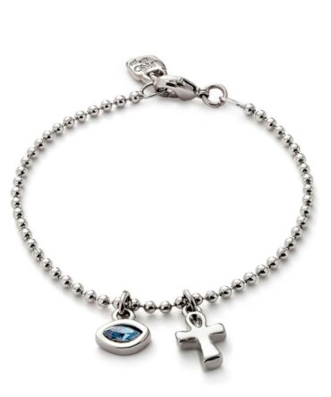 UNO DE 50 PULSERA PLATA CHARM OJITO AZUL CON CRUZ (L)