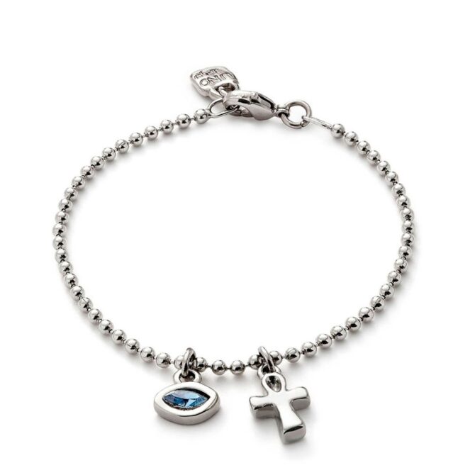UNO DE 50 PULSERA PLATA CHARM OJITO AZUL CON CRUZ (L)