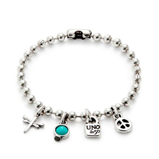 UNO DE 50 PULSERA PLATA CHARM LIBEULA CON PERLA AZUL (M)