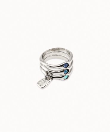 UNO DE 50 SORTIJAS TRIPLE CRISTALES AZUL (SIZE 15)