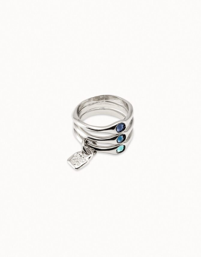 UNO DE 50 SORTIJAS TRIPLE CRISTALES AZUL (SIZE 15)