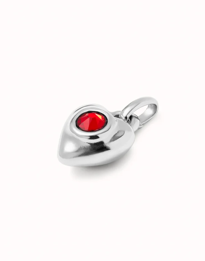 UNO DE 50 CHARM PLATEADO CORAZON ROJO