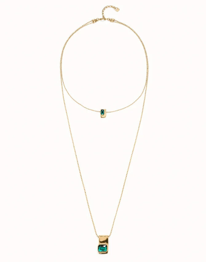 UNO DE 50 COLLAR DORADO CRISTALES VERDE