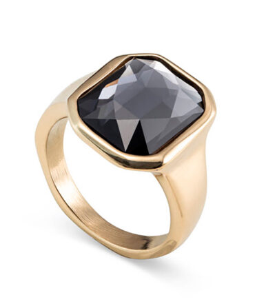 UNO DE 50: Sortija Dorada con Diamante Negro Size 21