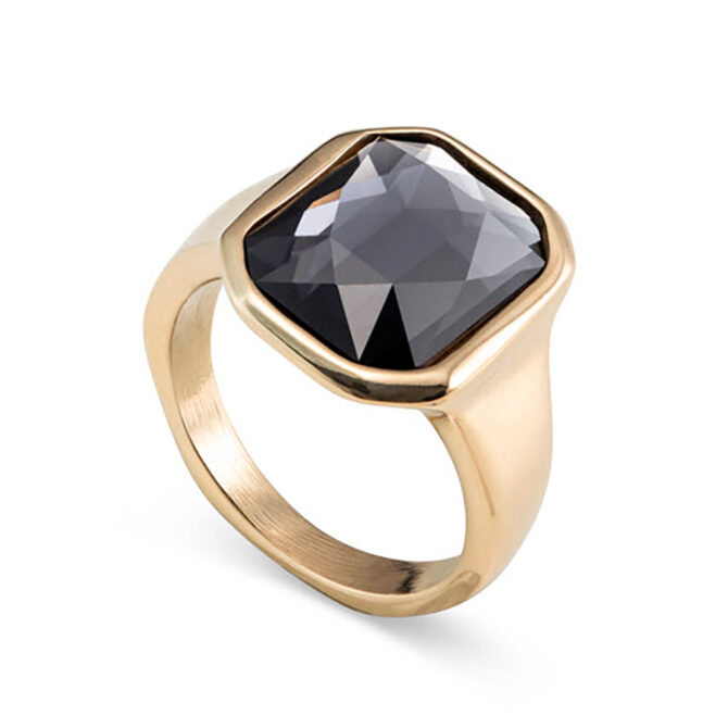 UNO DE 50: Sortija Dorada con Diamante Negro Size 21