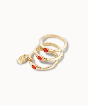 UNO DE 50: Triple ring with red crystals - Size 15