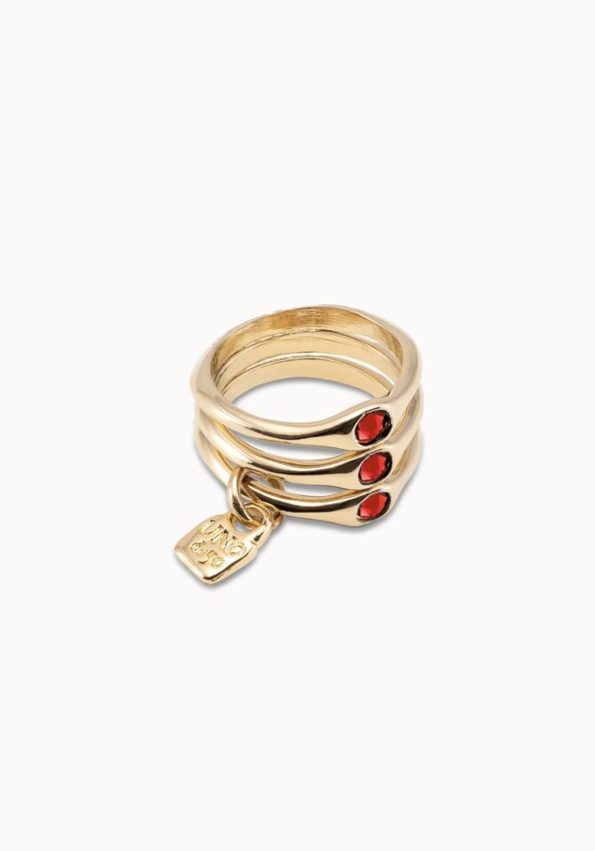 UNO DE 50: Triple ring with red crystals - Size 15
