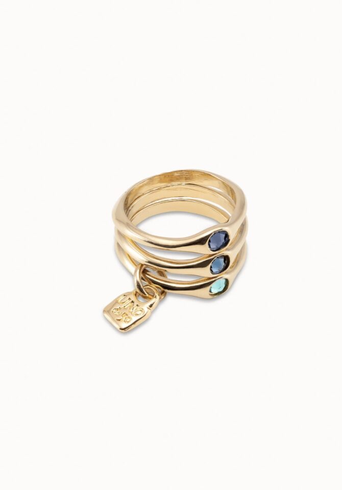 UNO DE 50: Triple ring with blue crystals