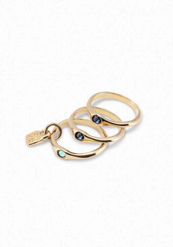 UNO DE 50: Triple ring with blue crystals