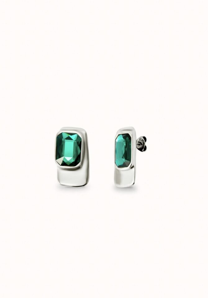 UNO DE 50: Rectangular-shaped earrings with green crystal