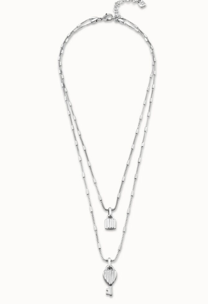 UNO DE 50: Multi strand long chain pendant necklace with charms