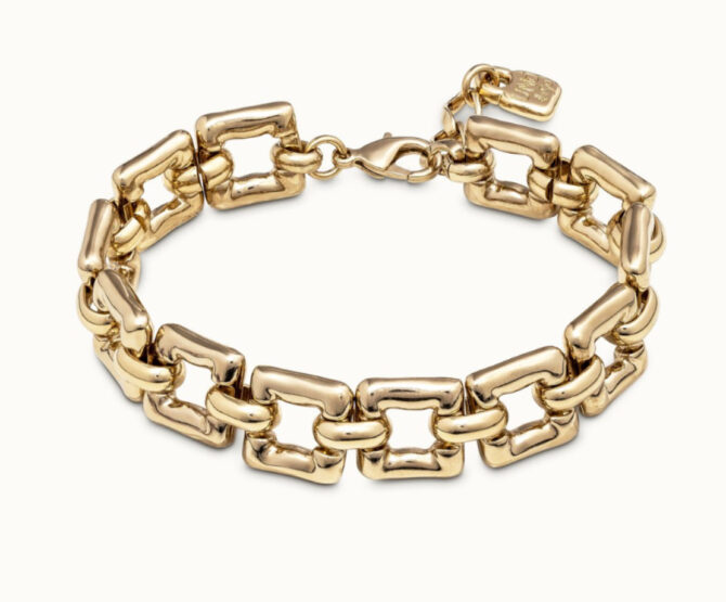 Uno de 50 Pulsera de cadena de eslabones cuadrados dorado (M)
