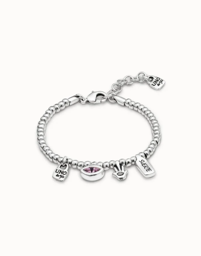 UNO DE 50 PULSERA PLATA OJITO VIOLETA Y SUERTE (S)
