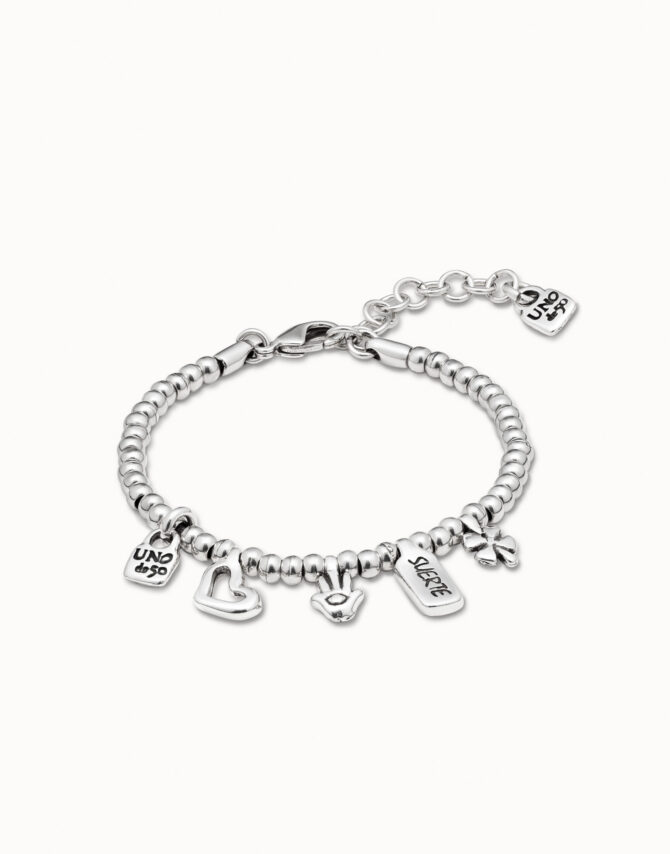 UNO DE 50 PULSERA PLATA  CHARM  DE LA SUERTE Y CORAZON (S)