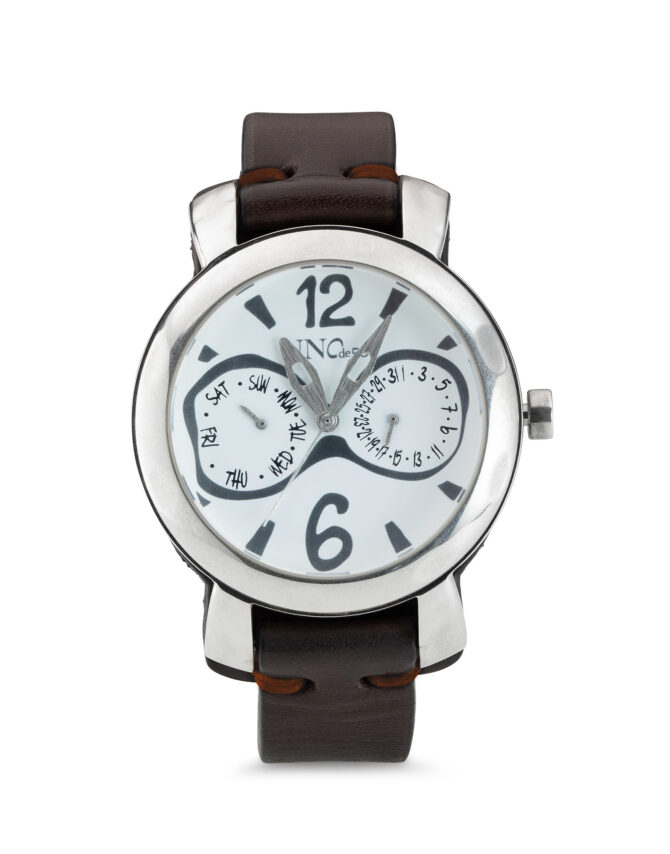 UNO DE 50 RELOJ PLATA  EN CUERO PARA HOMBRE