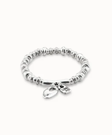 Pulsera elástica bañada en plata de ley con candado corazón