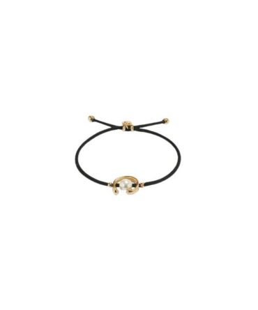 Pulsera de hilo negro con perla shell fornitura bañada en oro 18k.