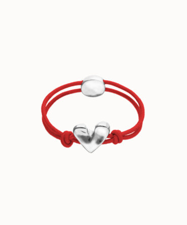 UNO DE 50: Pulsera Elástica Roja con corazón plateado