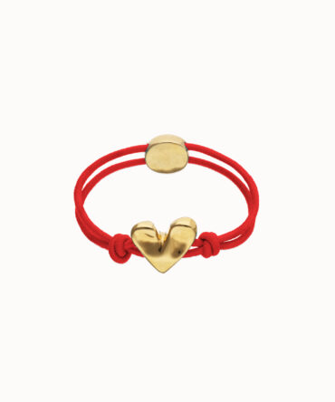 UNO DE 50: Pulsera Elástica Roja con corazón dorado